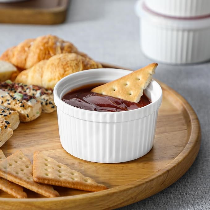 MALACASA 8 Oz Ramekins with Lids Set of 6, Porcelain Creme Brulee Cups | Oven - Image 5