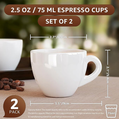 Pilnocok Ceramic Espresso Cups Set of 2, 2.5 oz White Small Coffee Mugs | - Image 2