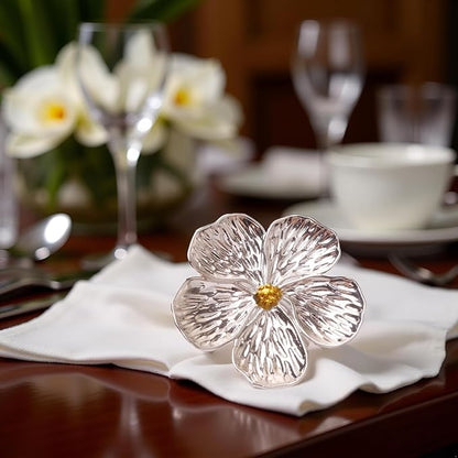 12pcs Silver Plum Blossom Napkin Rings, Elegant Flower Napkin Ring Silver Holder - Image 2