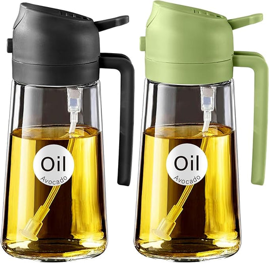 YARRAMATE Olive Oil Dispenser, 2 in 1 Oil Sprayer for Cooking, 16oz/470ml Glass Oil Spray Bottle with Pourer, Food-grade Oil Dispenser and Oil Sprayer for Kitchen, Salad, Frying, BBQ (Black & Green) | 2 in 1, Oil Sprayer, for Cooking, Oil Spray Bottle,...