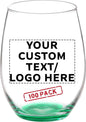 DISCOUNT PROMOS 100 ARC Stemless Wine Glasses Set, 21 oz. - Customizable Text, Logo - Chardonnay, Cabernet, Merlot, Sauvignon - Green