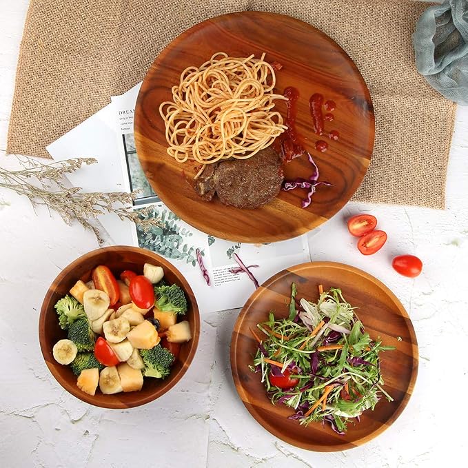 AIDEA Wood Dinnerware Set 12pcs Acacia Wood Tableware Set, Dishes Set - Image 3