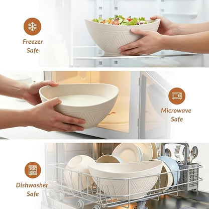 Salad Bowls Set of 6, 60 OZ Large Wheat Straw Bowls - Image 5