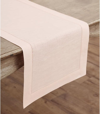 Solino Home 100% Pure Linen Table Runner Pink, Classic Hemstitch 14 x 90 in | - Image 2