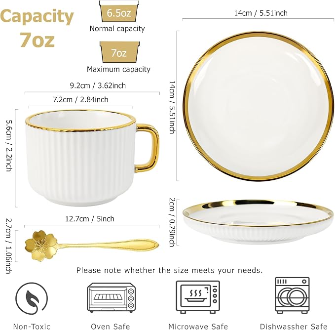 Cappuccino Cups Set of 4, 7oz Espresso Cups Set - Image 3
