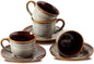 HASENSE Ceramic Tea Cups and Saucers, 8oz Cappuccino Cups Set of 4, Espresso by Hasense