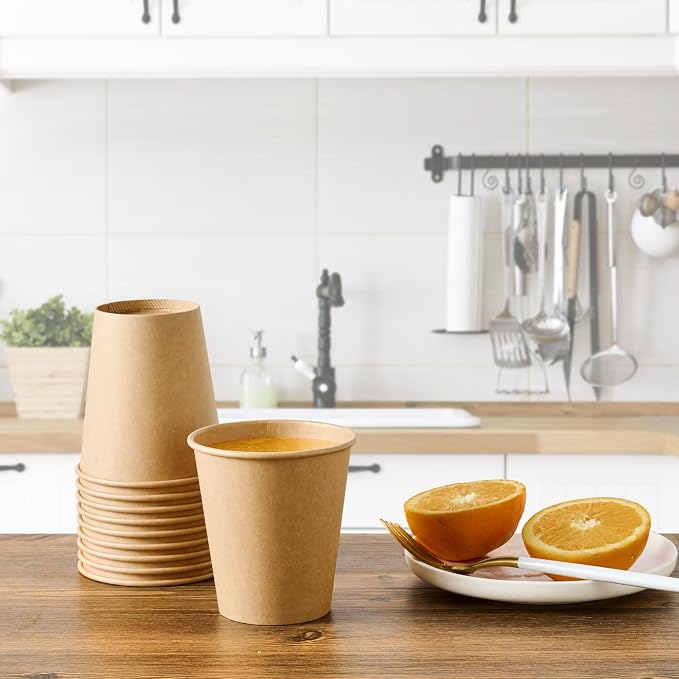 LITOPAK 100 Pack 10 oz Kraft Paper Coffee Cups, Disposable Coffee Cups | - Image 8