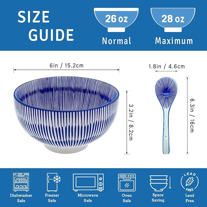 28Oz Ceramic Soup Ramen Bowl Set of 6 - Image 2