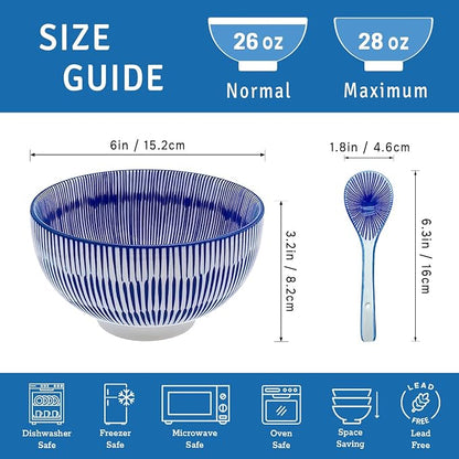 28Oz Ceramic Soup Ramen Bowl Set of 6 - Image 2