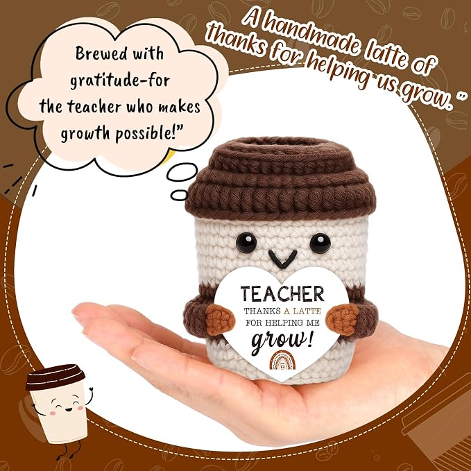 Teacher Gift for Women Men, Appreciation Gift Positive Crochet Coffee Cup | - Image 2