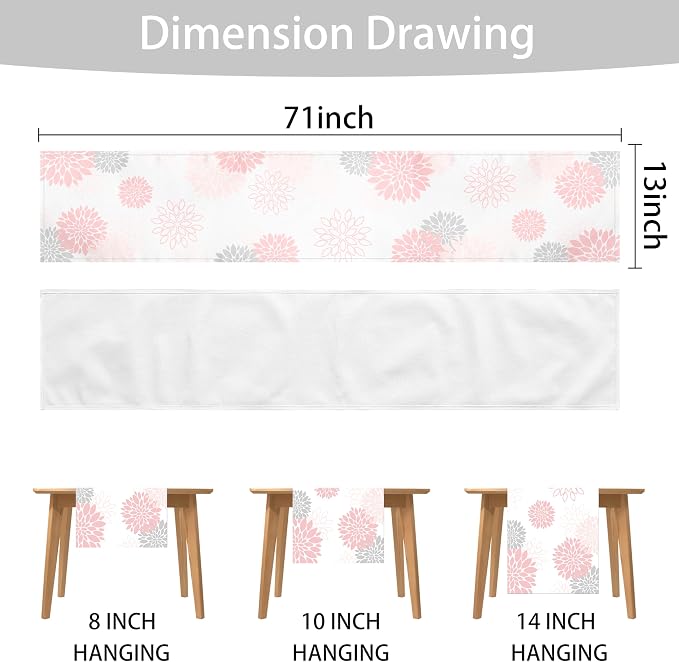 Dahlia Flower Table Runner 13x36 Inch Farmhouse Pink Gray Runners Modern Table - Image 6