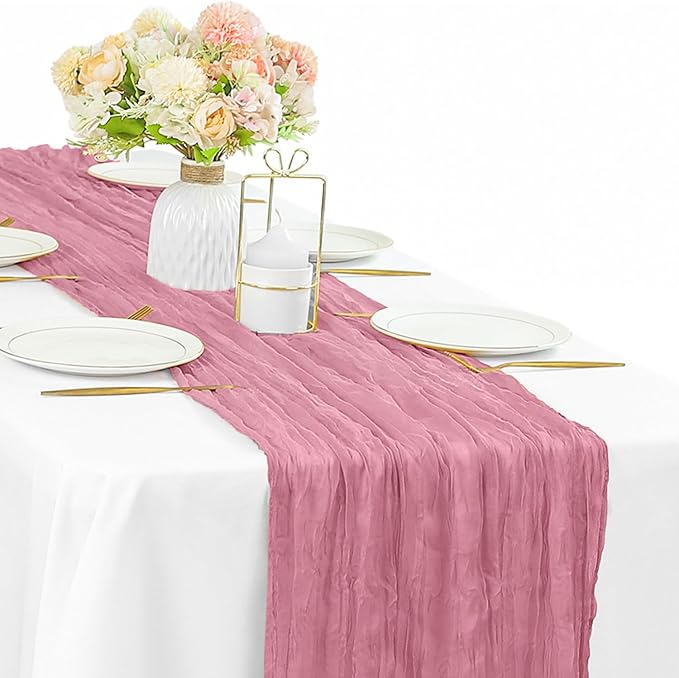 Cheesecloth Table Runner 10FT Dusty Rose Runner by Sunnyline