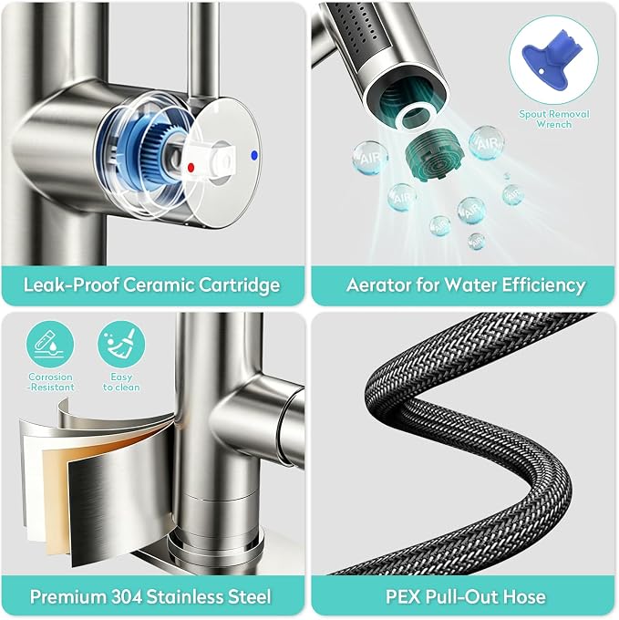 Waterfall Kitchen Faucet with Pull Down Sprayer & Glass Rinser | 4 Adjustable - Image 6