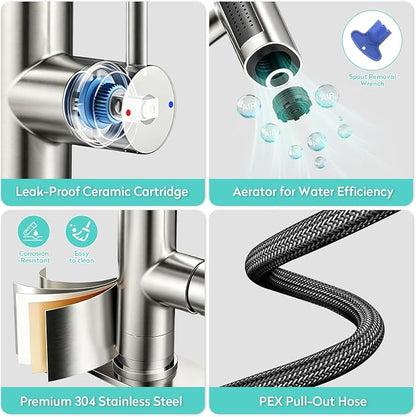 Waterfall Kitchen Faucet with Pull Down Sprayer & Glass Rinser | 4 Adjustable - Image 6
