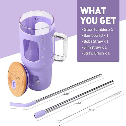 WINSA 32 oz Glass Tumbler with Straw and Lid, Glass Water Bottles with Time - Image 2