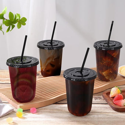 tchrules 100 Set 16oz Black Round Bottom Plastic Cups - Image 4