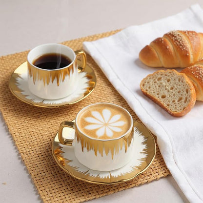 Coffee Cup Set of 6 with Saucers, 3.5 OZ Ceramic Espresso Cups Set, Cafe Mocha - Image 3
