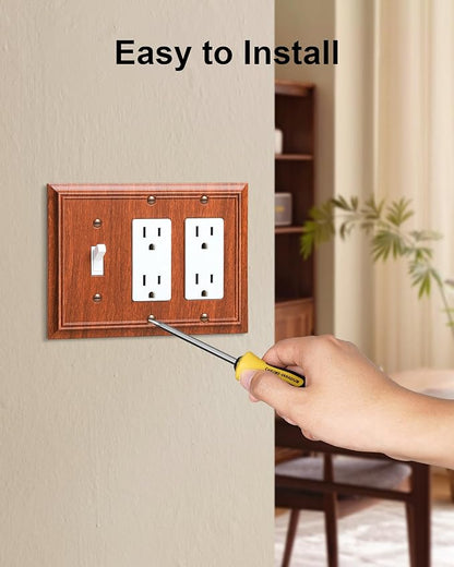 2-Pack Combo Toggle/Double Decorator Outlet Cover Plate, Wood Grain Decorative Switch Plates and Outlet Covers, Durable Natural Bamboo Fiber Wall Plates for Electrical Outlets, Receptacle, GFCI Outlet