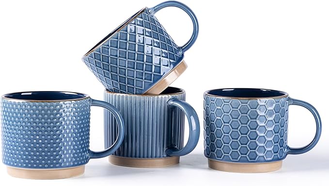 GBhome 6 OZ Stackable Coffee Mugs Set of 4, Ceramic Coffee Cups Set | 4 by GBhome