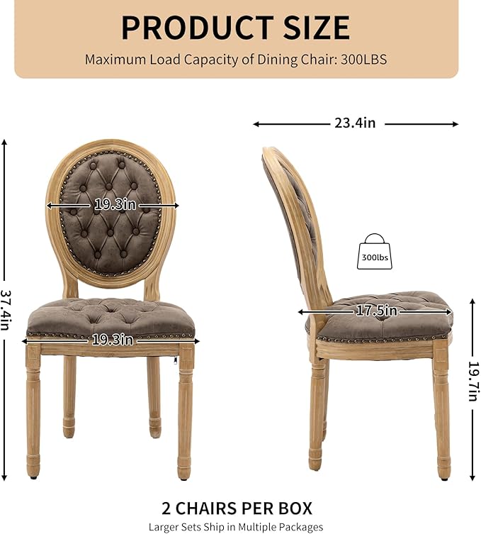 Vintage French Dining Chairs Set of 4, Round Back PU Leather Upholstered Accent Chairs with Nailhead Trim and Solid Wood Frame, Farmhouse Sillas de Comedor for Dining Room & Kitchen, Distressed Brown