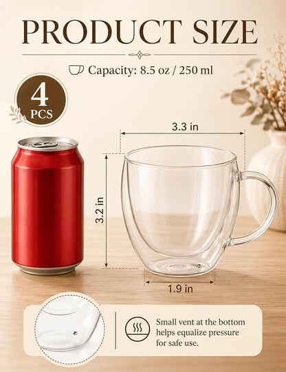 8.5oz Double Walled Glass Coffee Mugs - Image 2