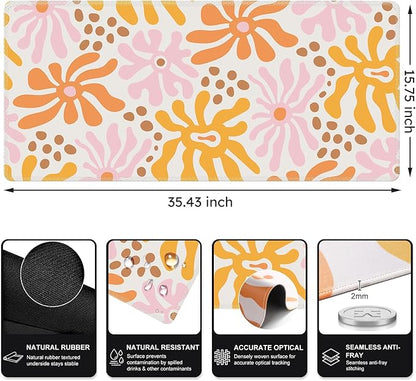 iCasso Desk Matt for Desktop, Cute Desk Pad Mat, XXL Large Mouse Pad, Anti-Slip Big Mousepad with Stitched Edges, Keyboard Pad Mouse Mat for Computer, Work, Gaming (Yellow Flower)