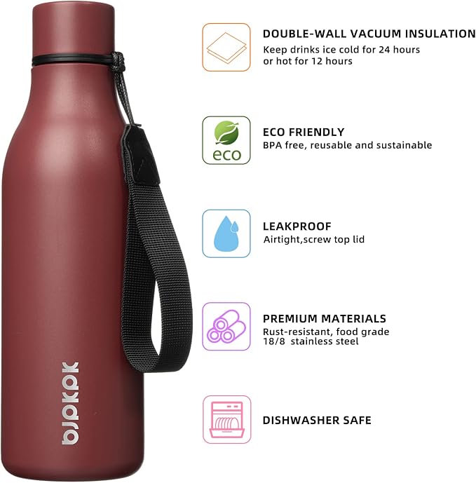 BJPKPK 18oz Insulated Water Bottle, Stainless Steel Bottle - Image 2