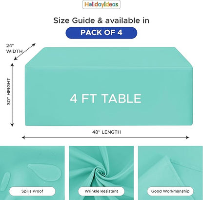 HolidayIdeas Fitted Tablecloths for 4 Foot Rectangle Table, Wrinkle Resistant Washable Table Cover 24x48 Inch for Vendor Booth Display, Banquet, Trade Show, Aqua, 4 Pcs