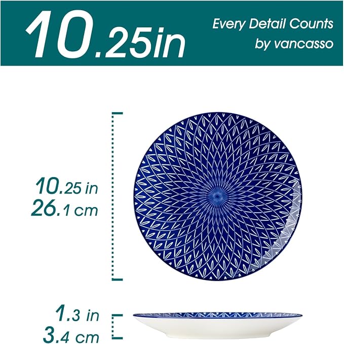 vancasso 10.25" Blue Dinner Plates Set of 6, Porcelain Vintage | Microwave - Image 2