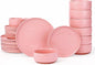 GZG Modern Art Series - 24 Pcs Speckled Stoneware Plates and Bowls Sets, Ceramic Dinnerware Set with Rustic Terracotta Underside, Microwave and Dishwasher Safe Handcrafted Dishes Set - Blush Pink