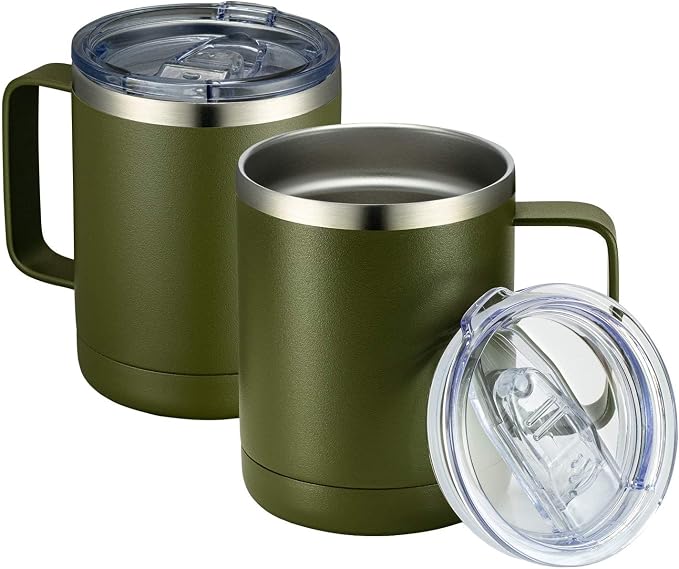 MEWAY 12oz Coffee Mug With Handle 2 Pack Bulk, Stainless Steel Insulated Travel by MEWAY