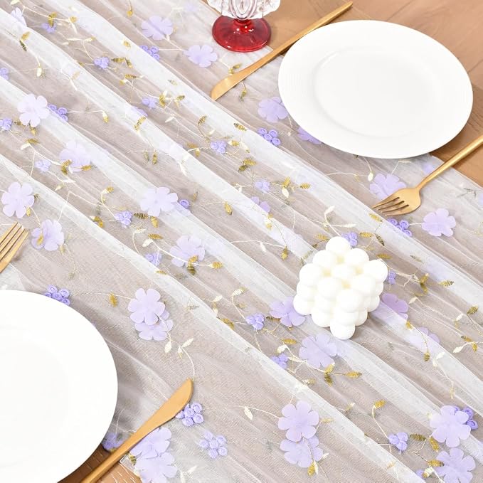 Wildflower Floral Sheer Tulle Gauze Table Runner Wedding Baby Shower Decor | - Image 5