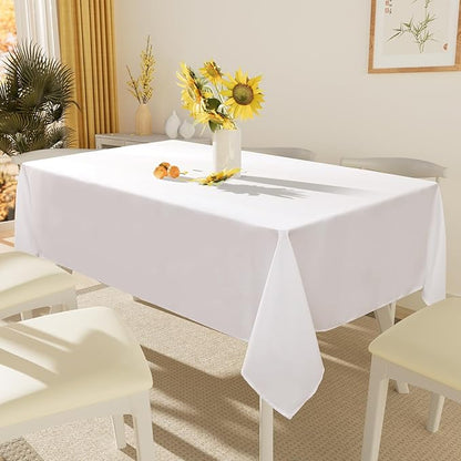 Smiry Rectangle Table Cloth, Waterproof Anti-Scratch Polyester Tablecloth, Decorative Washable Fabric Table Cover for Dining, Buffet, Parties and Outdoor, 54x78, White