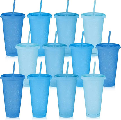 Skylety 12 Pcs Blue Glitter Plastic Cups by Skylety