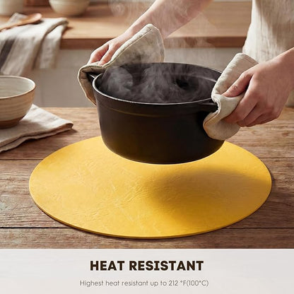 Artoid Mode Yellow Faux Leather Placemats Set of 6, 15 Inch Waterproof Wipeable Heat Resistant Vinyl Place Mats, Reversible Table Mats for Summer Kitchen Dining Decor