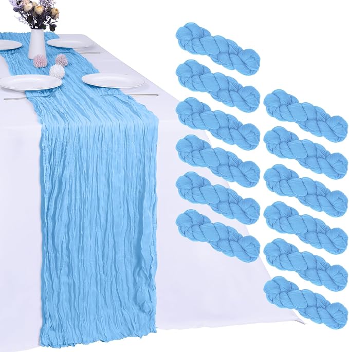 12 Pack Baby Blue Cheesecloth Table Runner 35 x 120 Inch | Boho Gauze Fabric by RestfulGlow