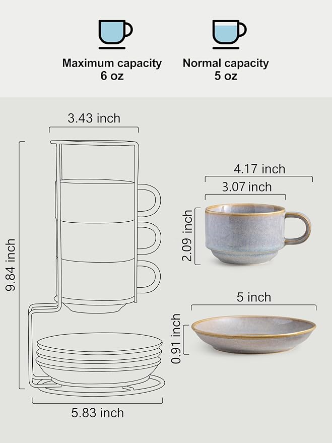 Gomakren 6oz Stackable Cappuccino Cups Set of 4 - Image 3