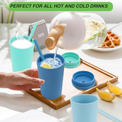 10 oz Wheat Straw Cups with Lids and Silicone Straws, Small Tumbler Straw Cups - Image 2