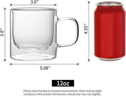 NIRA.Z 12 OZ Double Walled Glass Coffee Mugs Set of 2 Clear Coffee Cups - Image 2