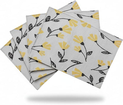DaDa Bedding Yellow Fleur Floral Botanical Dining Table Placemats - Set of 4-Pieces Tapestry Spring Time Golden Orange Floral Garden Design - Decorative Cotton Linen Woven Kitchen Mats - 13” x 19”