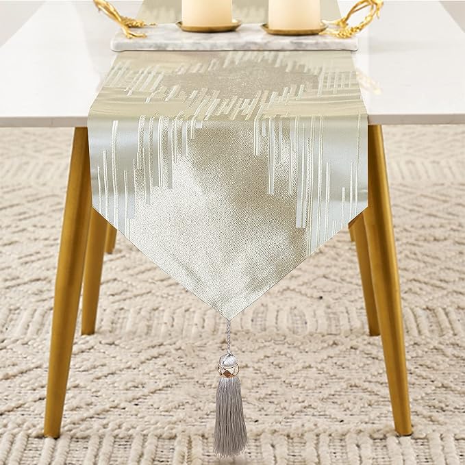Luxury Beige Table Runner 98 Inches Long, Modern Abstract Geometric Lines | - Image 2