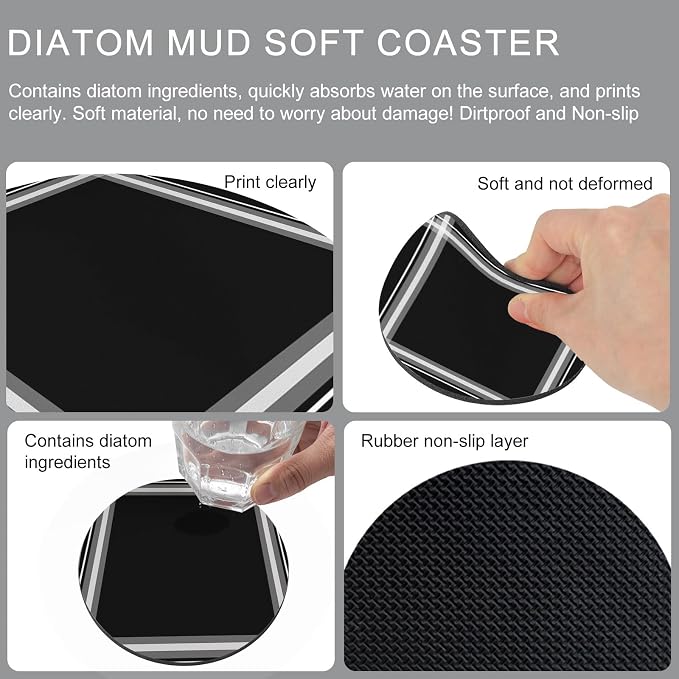 Black Grid Coasters Set of 2 Absorbent Coasters - Image 5