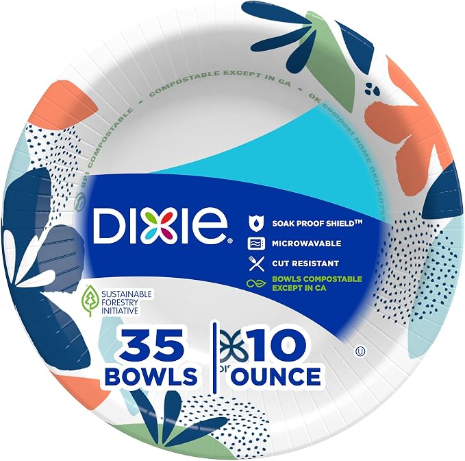 Dixie Disposable Paper Bowls 10oz, 35 CT | Microwave Safe and Cut-Resistant by Unknown