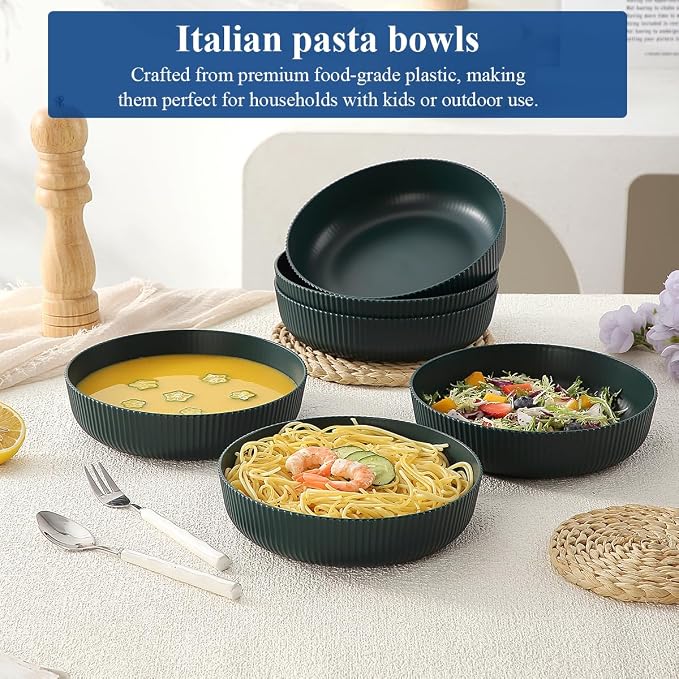 HOMQUEN Pasta Bowls Set of 6, 37oz Salad Bowls Green Soup Bowls, Large Pasta - Image 3