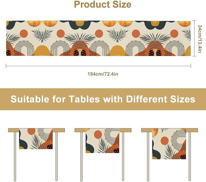 YCness Boho Leaf Table Runner, Mid Century Modern Minimalism Palm Tropical Leaf - Image 2