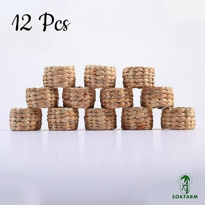 12 Pcs Round Woven Napkin Rings, Water Hyacinth Easter Napkin Rings Set of 12, Anillos para Servilletas De Tela, Boho Napkins Holder for Elegant Table Decoration, Christmas Table Decor, Wedding Decor
