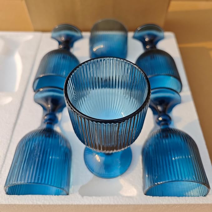 CHLJAR Blue Wine Glass Goblet Set of 6, 14 oz Blue Goblets Glassware, Colored - Image 4
