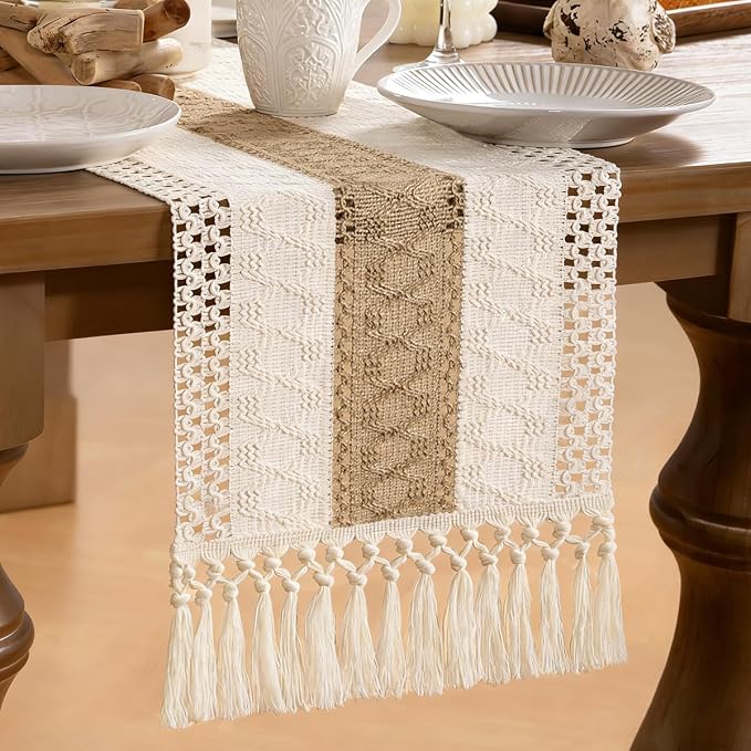 MLMW Boho Jute Table Runner Farmhouse Burlap Small Table Runner Dresser Runner - Image 2