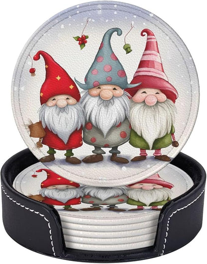 Christmas Three Gnomes Leather Coasters Set of 6 - Image 2