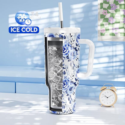 Meoky 40 oz Tumbler with Handle and Straw: Stainless Steel Insulated Tumbler - Image 2